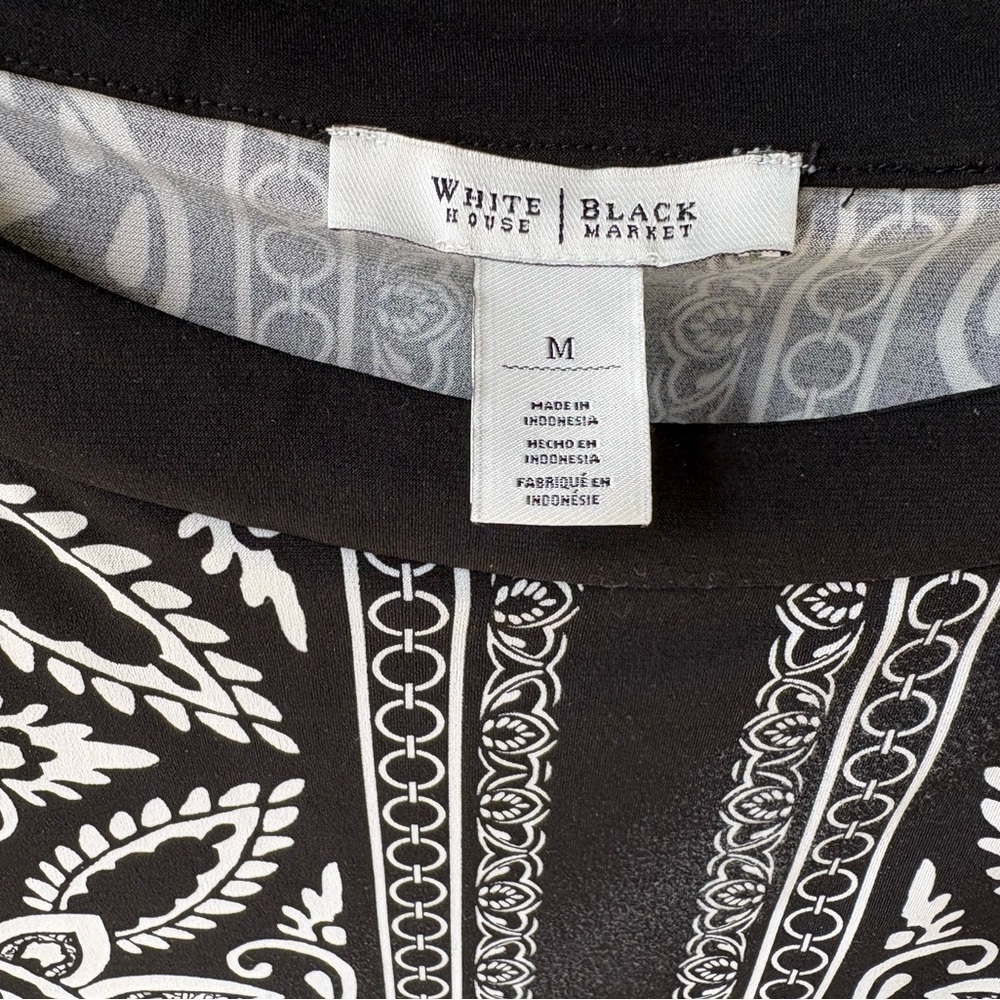 White House Black Market Black and White Printed Shift mid thigh sz M Dress - Picture 7 of 8